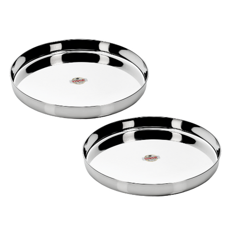 Vinod Stainless Steel Beeding Khumcha Thali Set of 2 29.5 cm Lunch and Dinner Plate High Grade Stainless Steel Mirror Finish Rust Free