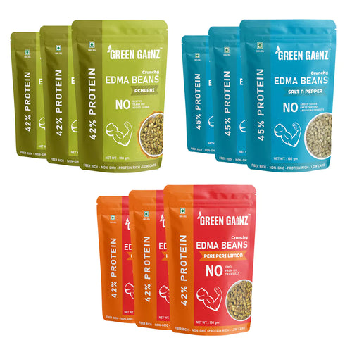 Green Gainz Edamame Assorted Flavours (Pack of 9)
