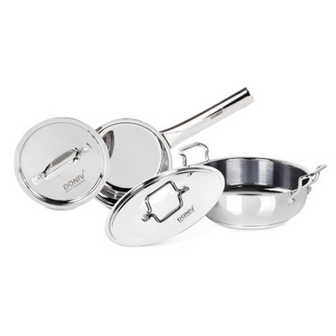 Vinod Doniv 2 Piece Majestic Sandwich Bottom Cookware Set 1 Piece Sauce Pan with lid 14 cm and 1 Piece Kadhai with Lid 24 cm
