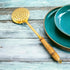 Tamas Brass Gold Jhara / Skimmer / Frying Spoon With Wooden Handle