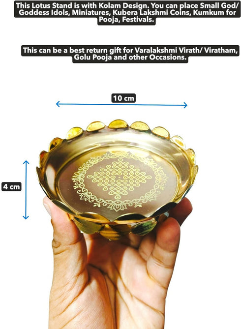 Sharanyas Small Brass Lotus Stand with Kolam Engraving Brass Yantra
