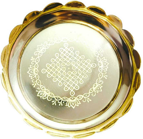 Sharanyas Small Brass Lotus Stand with Kolam Engraving Brass Yantra