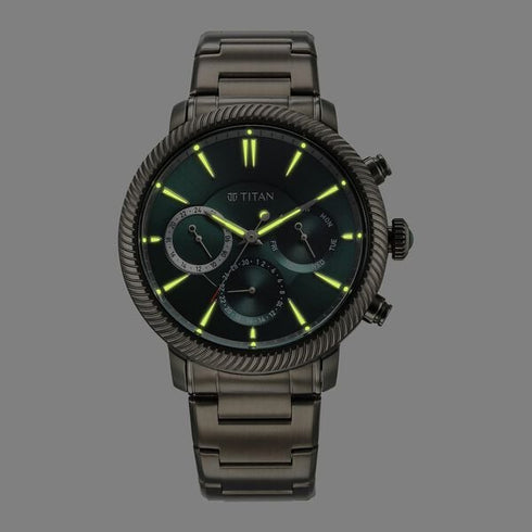 Titan Stellar Quartz Multifunction Green Dial Stainless Steel Strap Watch