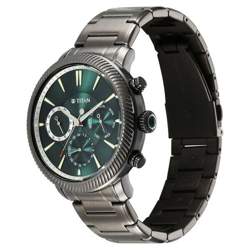 Titan Stellar Quartz Multifunction Green Dial Stainless Steel Strap Watch