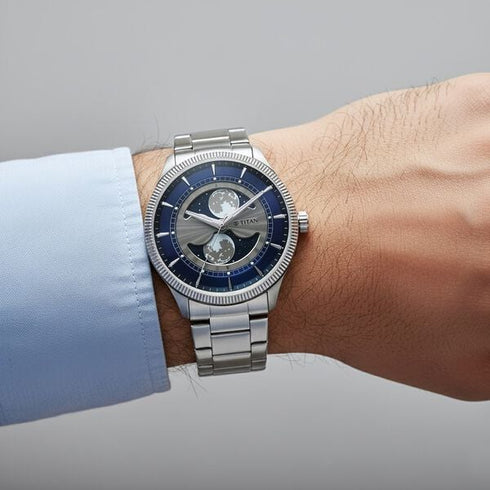Titan Stellar Analog with Dual Silver Stainless Steel Strap Watch for Men