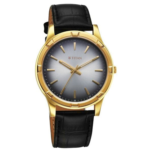 Titan Karishma Festive Analog with Silver Dial Black Leather Strap Watch for Men