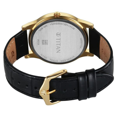 Titan Karishma Festive Analog with Silver Dial Black Leather Strap Watch for Men