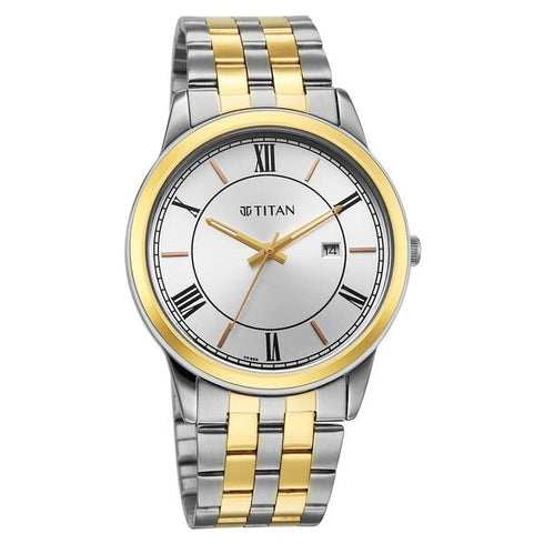 Titan Karishma Festive Analog with Silver Dial Dual Tone Stainless Steel Strap Watch for Men