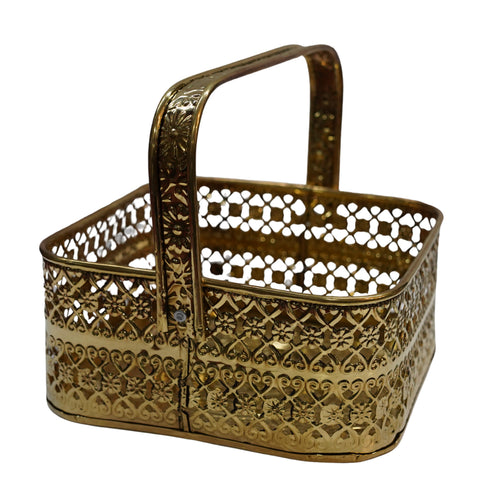 Brass Square Engraved Pooja Basket