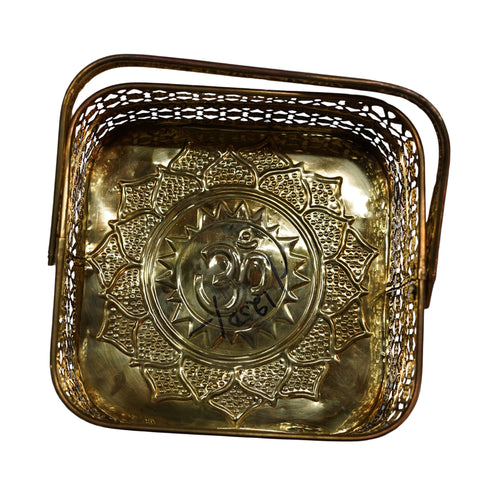 Brass Square Engraved Pooja Basket