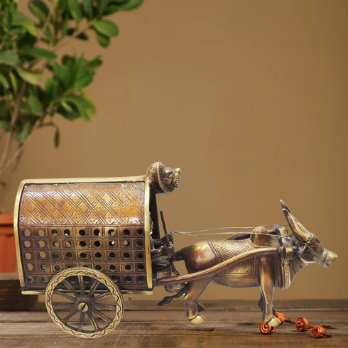 Brass Bull Cart Statue 3.27Kg