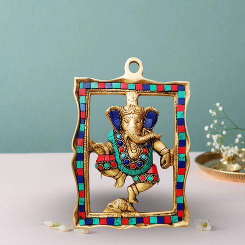 Brass Wall Hanging Ganesh Statue With Coral 0.98Kg