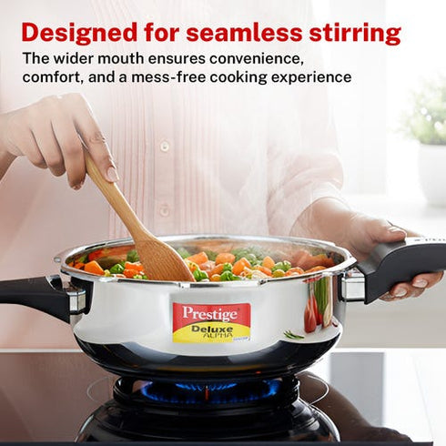 Prestige 4 Litre Stainless Steel Deluxe Alpha Svachh Outer Lid Senior Pressure Pan 4 L