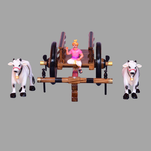 Handcrafted Teak Wood Bullock Cart with Fiber Bulls