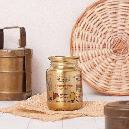 Bharat Vedica Pure A2 Gir Cow Ghee A2 Bilona Ghee Now in SS Jar Packaging with Free Ghee Pot