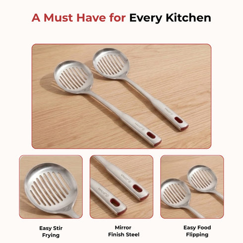 Vinod Stainless Steel Queens Skimmer Slotted Spoon Set of 2 38.5 cm Highest Grade Stainless Steel Rust Free Dishwasher Safe No 2