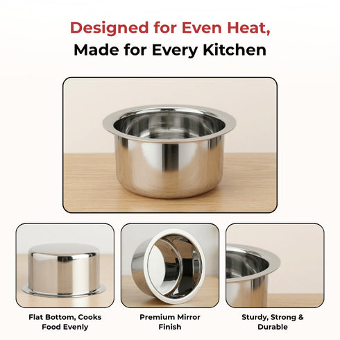 Vinod Stainless Steel Induction Friendly Flat Bottom Tope without Lid 6 Litre with Mirror Finish Strong and Durable Rust Free No 18