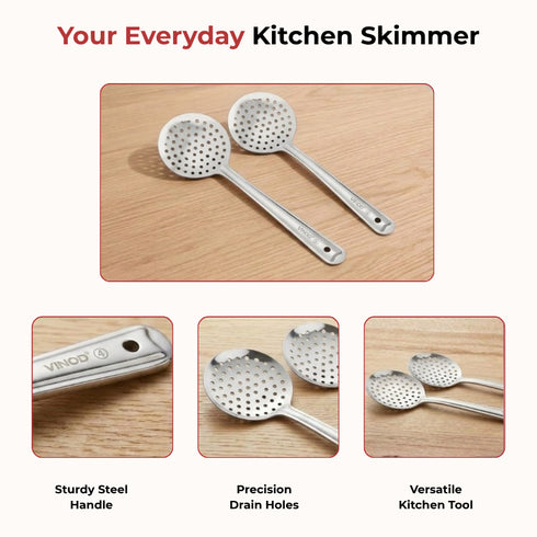 Vinod Stainless Steel Cooking Skimmer Steel Jharni Jhara Set of 2 30 cm Highest Grade Stainless Steel Mirror Finish Rust Free No 4