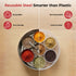 Vinod Hammered Stainless Steel Spice Box Masala Dabba with 7 Containers Spoon and Inner Lid Airtight Body Rust Free No 13