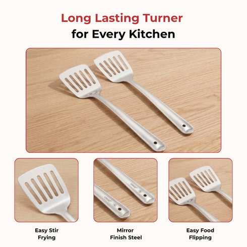 Vinod Stainless Steel Basting Slotted Turner Cooking Palta Set of 2 34 cm High Quality Stainless Steel Rust Free Dishwasher Safe No 5