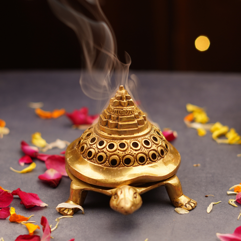Servdharm Pure Brass Meru Shri Yantra and Turtle Loban Daan | Dhoop Dani | 816 g