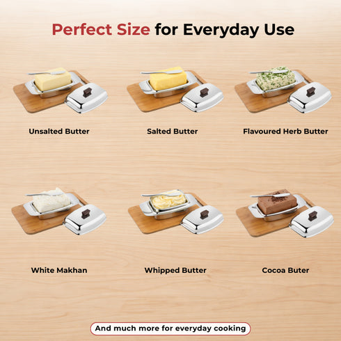 Vinod Stainless Steel Butter Dish With Butter Knife and Lid Highest Grade Steel Build Rust Free Finish And Dishwasher Safe Design