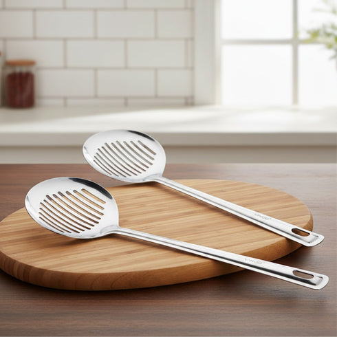 Vinod Stainless Steel Blue Ribbon Skimmer Set of 2 33 cm Highest Grade Stainless Steel Rust Free Dishwasher Safe No 1