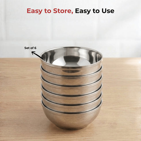 Vinod Stainless Steel Maharaja Bowl Set of 6 Pieces 150 ml Highest Grade Steel Tough and Strong Build Easy to Clean