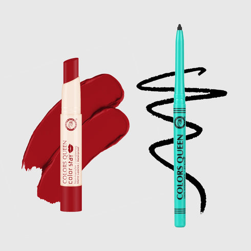 Colors Queen Color Stay Non-Transfer Lipstick and Bold Eyes Auto Kajal Combo