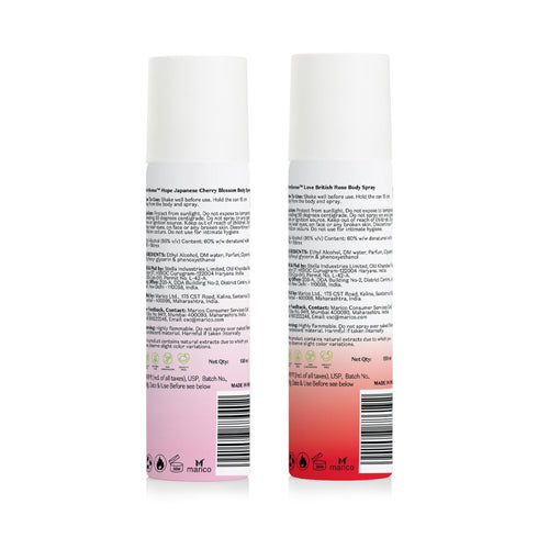 PureSense British Rose Body Spray & Japanese Cherry Blossom Body Spray | From the makers of Parachute Advansed