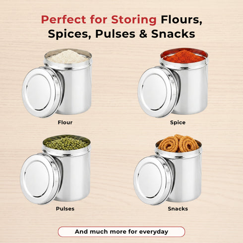 Vinod Stainless Steel Deep Dabba Set of 3 350 ml 500 ml and 750 ml in Heavy Gauge Steel Airtight Lids Mirror Finish Rust Free