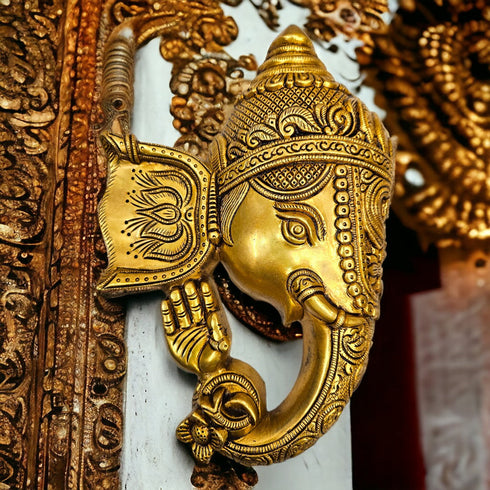 Tamas Brass Lord Ganesha Mask Wall Hanging for Decoration(Golden)