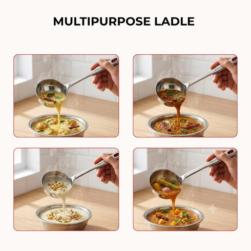 Vinod Stainless Steel Queens Ladle Serving Spoon Set of 2 36 cm Highest Grade Stainless Steel Mirror Finish Rust Free No 1