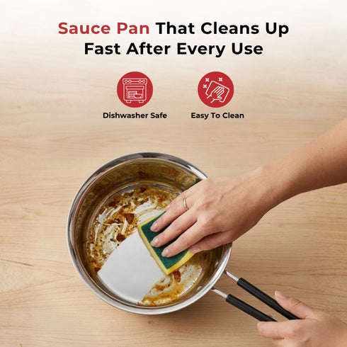 Vinod Stainless Steel Premium Sauce Pan Heavy Gauge 1800 ml Milk Pan Tea Pan Induction and Gas Stove Compatible Dishwasher Safe Durable Tea Pot for Kitchen No 12