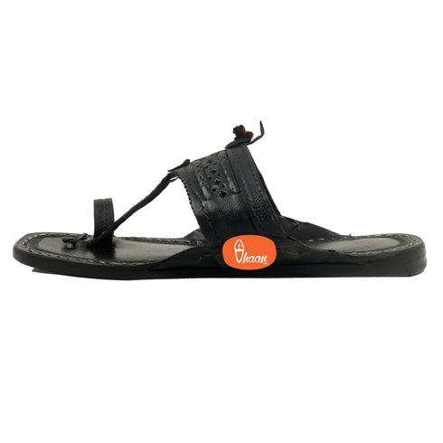 Vhaanfootwear Original Black Pure Leather Moja shape Handstitched Kolhapuri Chappal For Men Vhaan