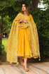 Pomcha Jaipur Rosemarry Yellow Cotton Anarkali Set With Cotton Lahariya Dupatta