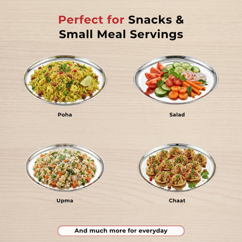 Vinod Stainless Steel Bangla Bogi Plate Lunch Plate Dinner Plate Set of 6 21 cm High Grade Stainless Steel Mirror Finish