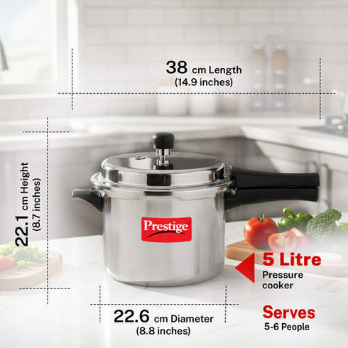Prestige Popular Virgin Aluminium Precision Weight Valve Pressure Cooker 5 L Silver