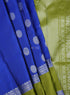 Prakruthi Mughizh Royal Blue & Tea Green Kanchi Border Handloom Soft Silk Saree