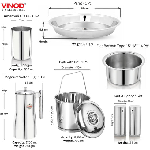 Vinod 114 Pieces Griha Pravesh Kitchen Set Ideal Gift Choice for Anniversaries Weddings and for Giveaways to your Family