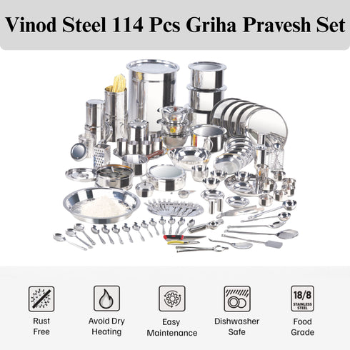 Vinod 114 Pieces Griha Pravesh Kitchen Set Ideal Gift Choice for Anniversaries Weddings and for Giveaways to your Family