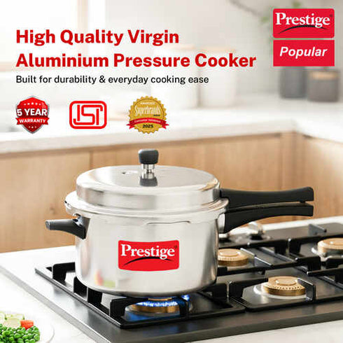 Prestige Popular Virgin Aluminium Precision Weight Valve Pressure Cooker 7.5 L Silver
