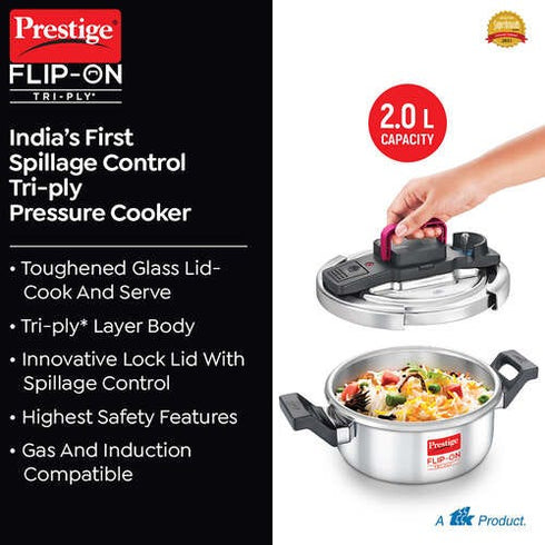 Prestige Flip-on Tri-ply Stainless Steel Pressure Cooker 3 L