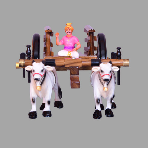 Handcrafted Teak Wood Bullock Cart with Fiber Bulls