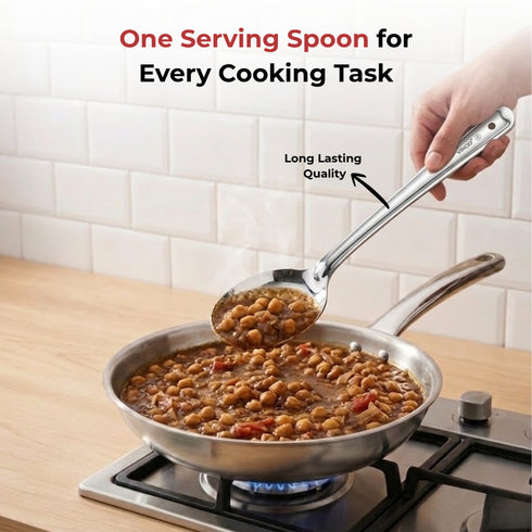Vinod Stainless Steel Serving Paan Cooking Spoon Set of 2 31 cm Highest Grade Stainless Steel Mirror Finish Rust Free No 4