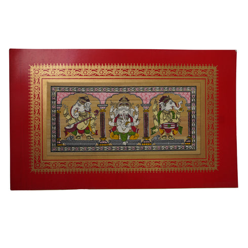 Palm Leaf Handmade Painting of Three Lord Ganesha