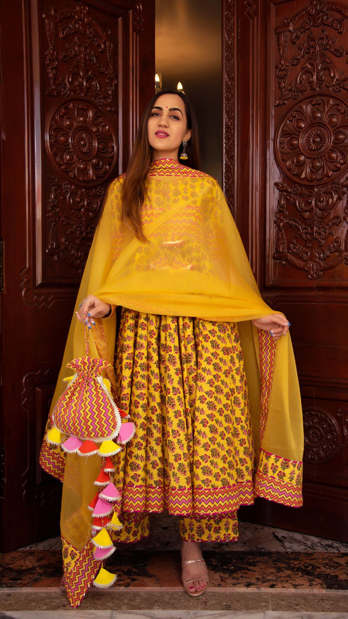 Pomcha Jaipur Dariya Cotton Anarkali Set