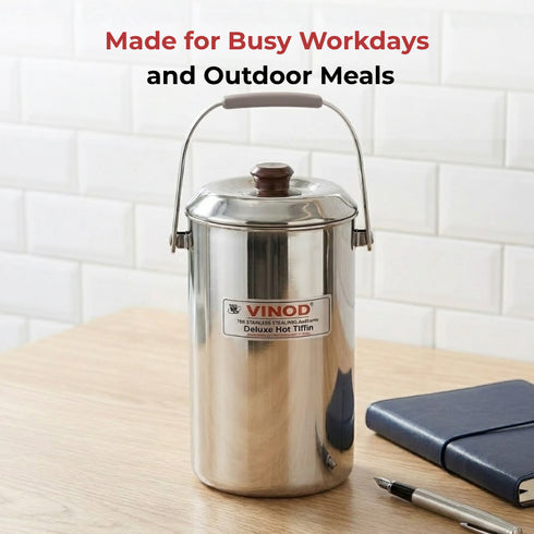 Vinod Stainless Steel Deluxe Hot Tiffin with 5 Compartments Insulated Rust Free Leak Proof Strong and Tough Dishwasher Safe