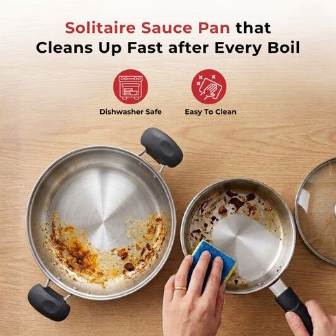 Vinod DONIV Stainless Steel Sandwich Bottom Solitaire Cookware Set 1 Pc Sauce Pan 1 Pc Kadhai with Glass Lid Induction Friendly Set of 2 Pcs