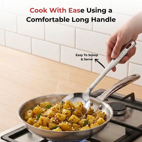 Vinod Stainless Steel Queen Kabdir Serving Spoon Cooking Spoon Spatula Set of 2 37 cm Long Handle High Grade Stainless Steel Rust Free Dishwasher Safe No 1